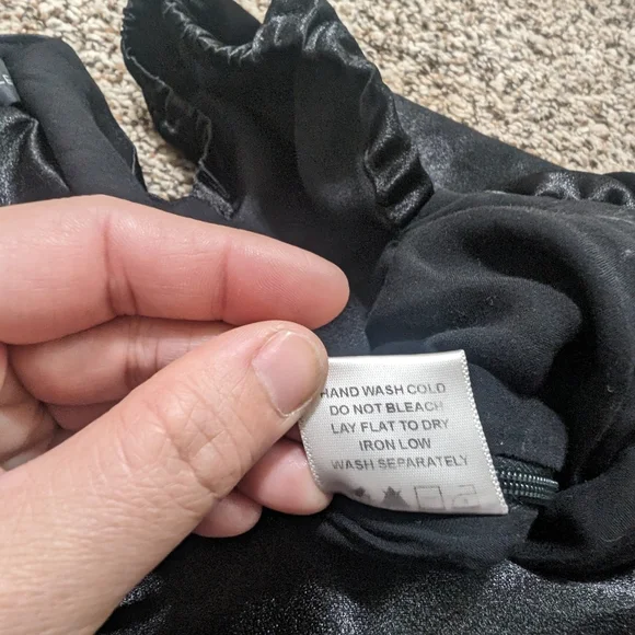 Majorelle Black Satin Cropped Puff Sleeve Top - Picture 11 of 11